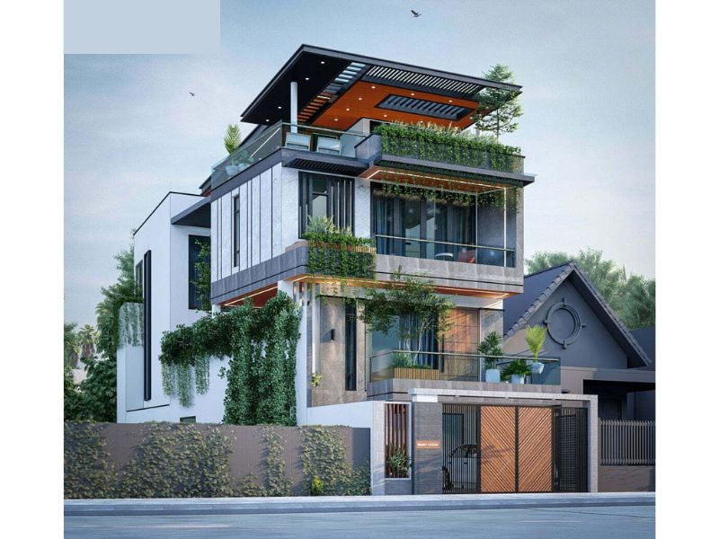 Bản vẽ nhà 8x20m 4 tầng 5 phòng ngủ hiện đại