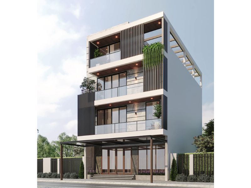 Bản vẽ thiết kế nhà 8x20m 4 tầng hiện đại vừa ở vừa cho thuê văn phòng