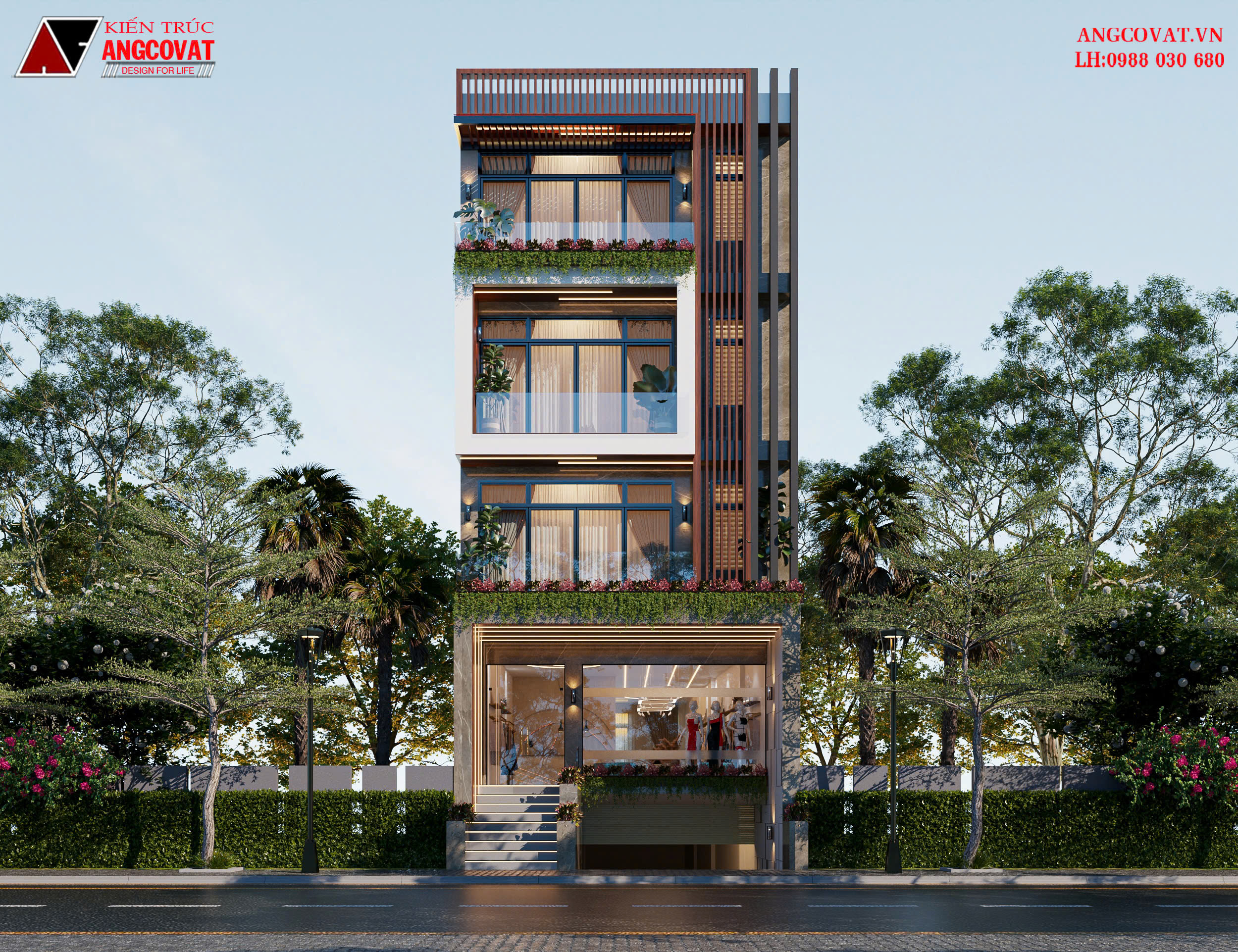 Bản vẽ thiết kế nhà 8x20 4 tầng hiện đại vừa ở vừa kinh doanh