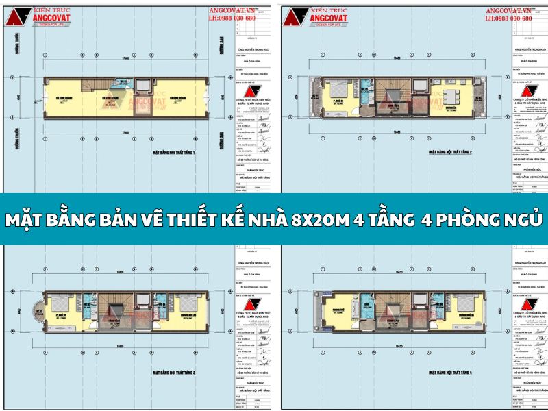Bản vẽ mặt bằng nhà 8x20m 4 phòng ngủ khoa học