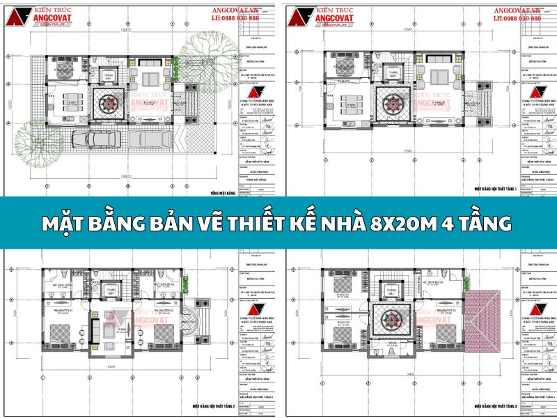 Mặt bằng thiết kế nhà 8x20m 4 tầng phân chia khoa học