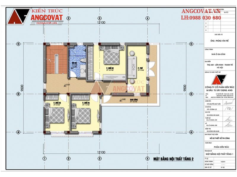 Mặt bằng tầng 2: Mẫu nhà chữ L 2 tầng mái bằng được thiết kế đơn giản diện tích 100m2