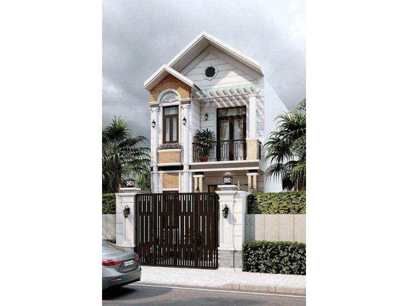 Nhà 2 tầng phong cách tân cổ màu trắng