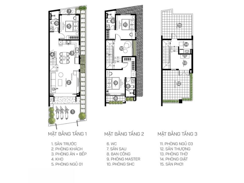 Mặt bằng nhà 3 tầng kiến trúc độc đáo