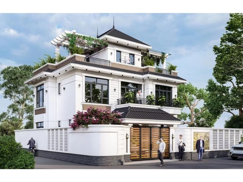 Vẻ ngoài ấn tượng của biệt thự 3 tầng 120m2 mái Nhật
