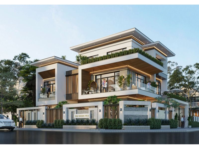 Hình khối vuông vức, hiện đại trong thiết kế biệt thự 3 tầng 120m2