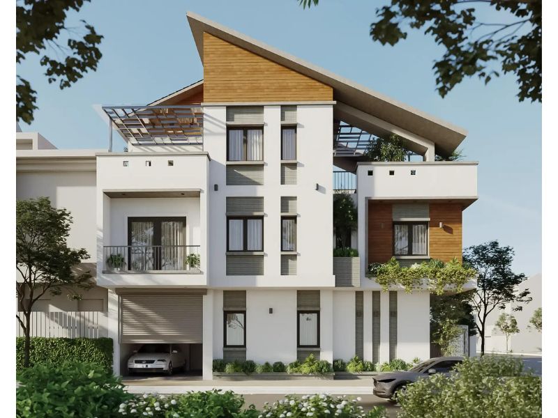 Biệt thự 3 tầng hiện đại 120m2 mái lệch độc đáo