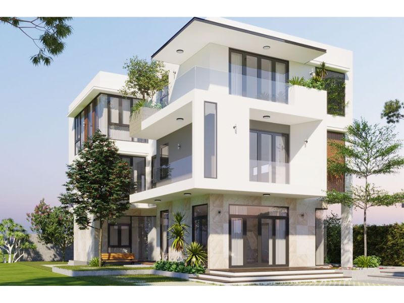 Mẫu biệt thự 3 tầng hiện đại 120m2 sử dụng màu sơn trang nhã, thanh lịch
