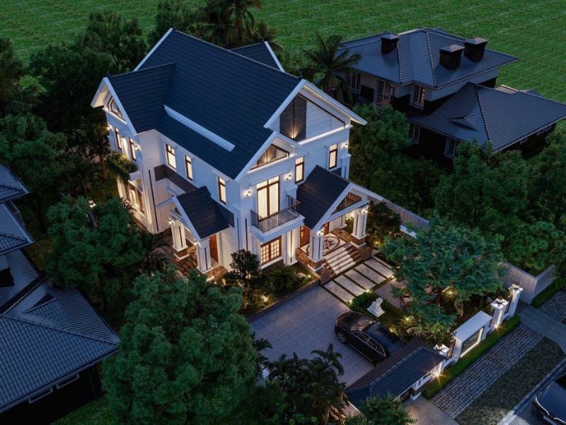 Mẫu nhà vườn 2 tầng mái Thái hiện đại 4 phòng ngủ 1 phòng khách