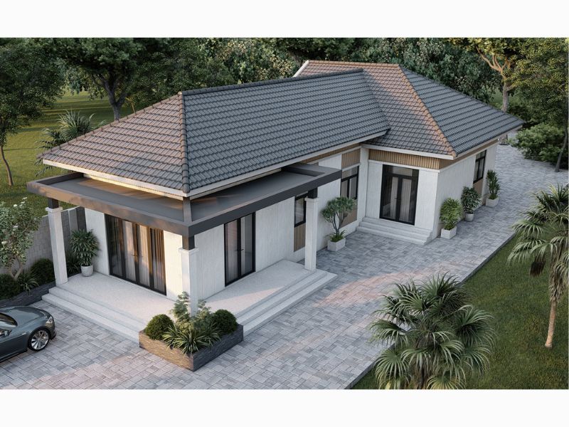 Chia sẻ mẫu nhà vườn 4 phòng ngủ chữ L