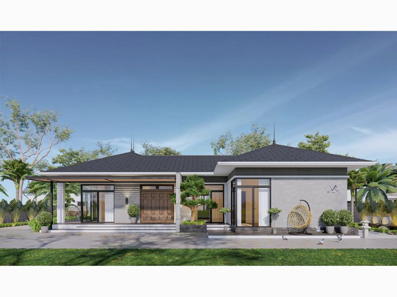 Thiết kế không gian mở ở mẫu nhà vườn 4 phòng ngủ 1 phòng khách