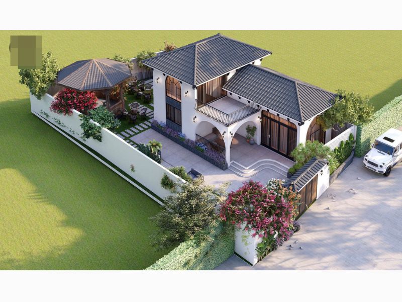 Xây nhà vườn 4 phòng ngủ 1 phòng khách với kiến trúc đơn giản mà tinh tế