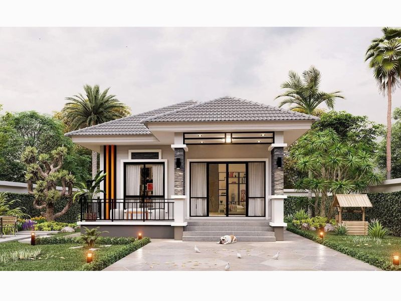 Nhà vườn cấp 4 mái Nhật cho gia đình đông người