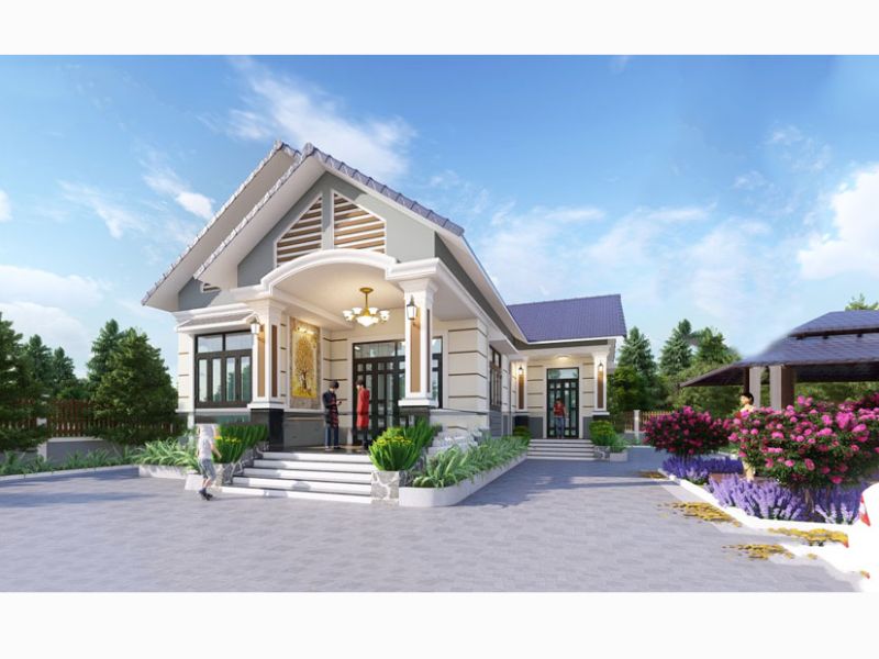 Mẫu nhà vườn mái Thái 4 phòng ngủ rộng rãi, thoáng đãng