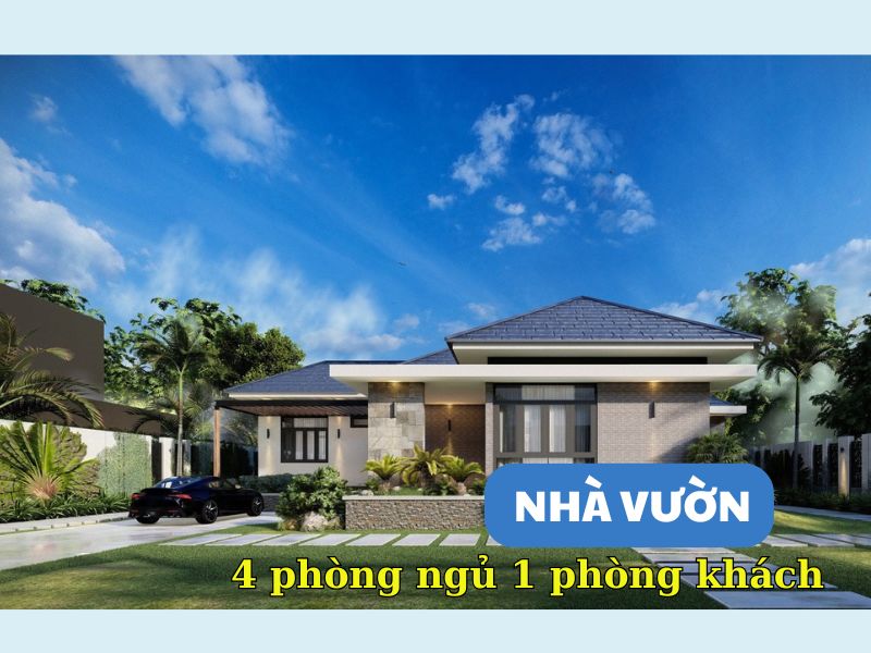 Quang cảnh thiên nhiên xanh mát của mẫu nhà vườn 4 phòng ngủ 1 tầng
