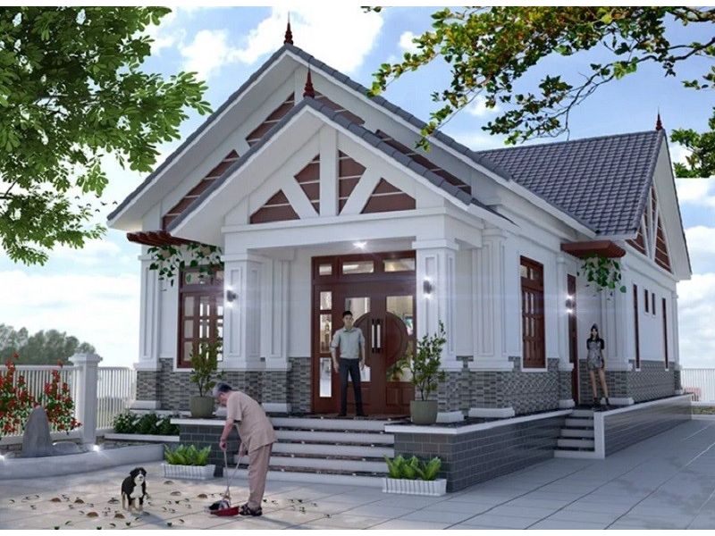 Thiết kế nhà 1 tầng 3 phòng ngủ mái Thái đẹp và tiện nghi