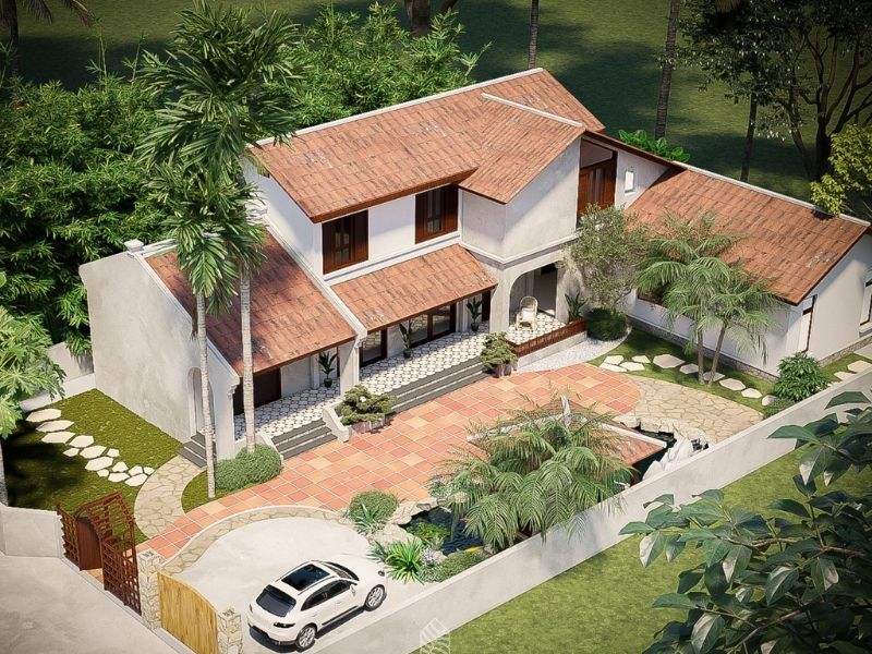 Mẫu nhà vườn 150m2 có cảnh quan sân vườn gần gũi, thân thuộc