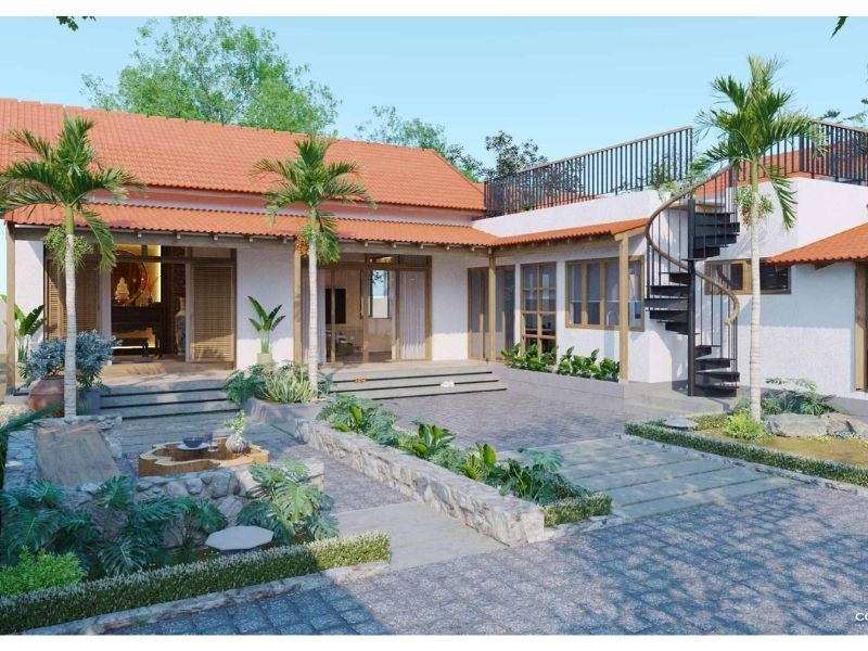 Xây nhà vườn 150m2 cấp 4 mái ngói ở quê