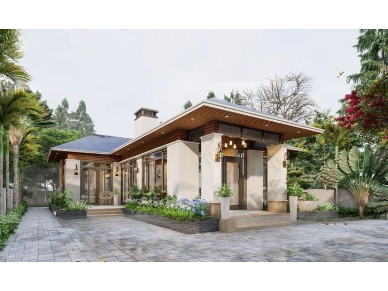 Kiến trúc biệt thự nhà vườn 150m2 chữ L độc đáo