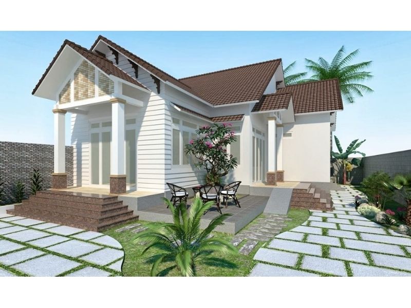 Thiết kế biệt thự nhà vườn 150m2 chữ L tối ưu diện tích