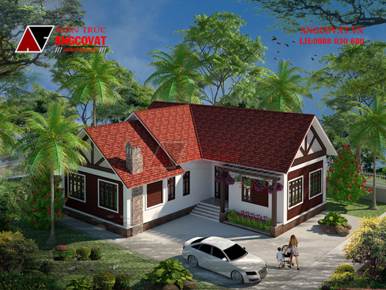 Tham khảo biệt thự nhà vườn 150m2 chữ L có sân vườn xanh mát