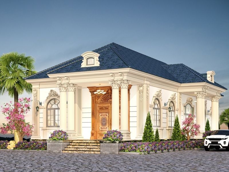 Thiết kế biệt thự nhà vườn 150m2 phong cách cổ điển châu Âu