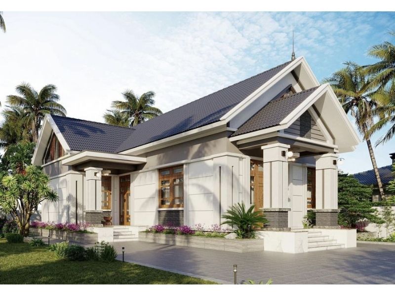 Sử dụng hệ mái Thái khi xây nhà vườn 150m2 xanh mát có tác dụng thẩm mỹ và thoát nước, chống nắng hiệu quả