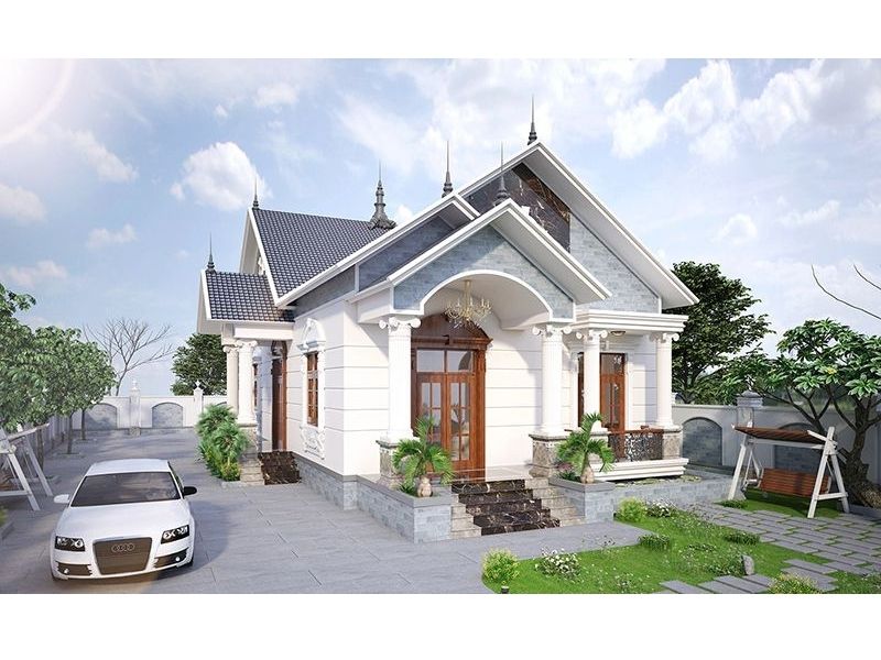Thiết kế biệt thự nhà vườn 150m2 mái Thái với đường nét kiến trúc thanh thoát