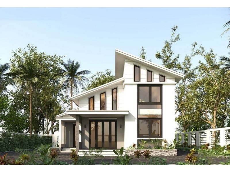 Xây nhà vườn 150m2 có gác lửng mái lệch độc đáo