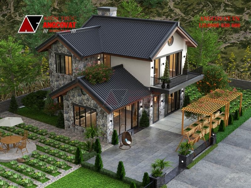 Cảnh quan sân vườn đẹp mắt, trong xanh của biệt thự 1000m2