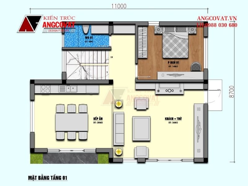 Mặt bằng công năng tầng 1 mẫu biệt thự vườn 1000m2