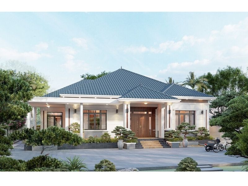 Tham khảo kiến trúc nhà vườn 1000m2 mái Nhật sang trọng vừa tăng sự bề thế lại giúp thoát nước, cách nhiệt hiệu quả