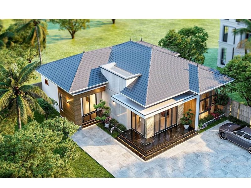 Vẻ ngoài hiện đại, sang trọng đầy cuốn hút của công trình biệt thự nhà vườn 1000m2 1 tầng mái Nhật
