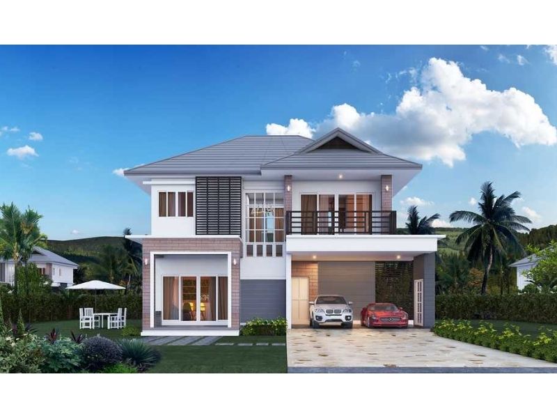 Mẫu nhà vườn 2 tầng 1000m2 mái Nhật tích hợp gara để xe tiện lợi