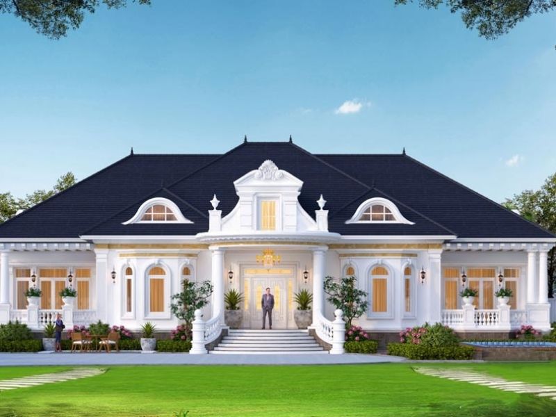 Mẫu biệt thự nhà vườn 1000m2 phong cách tân cổ điển châu Âu