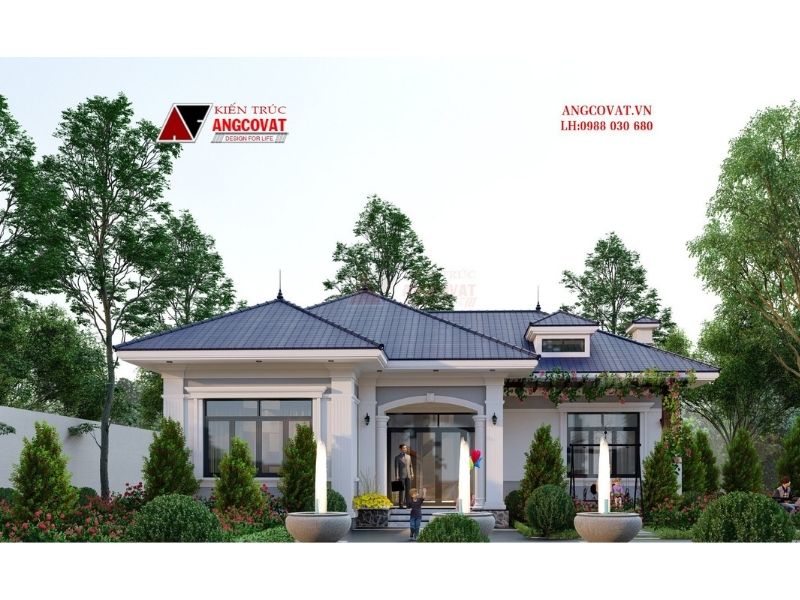 Phối cảnh biệt thự nhà vườn 1000m2 với sân vườn rộng rãi, gần gũi thiên nhiên