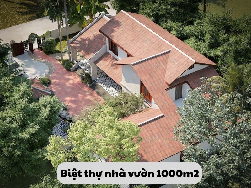 Khuôn viên mẫu biệt thự nhà vườn 1000m2 2 tầng đẹp mộc mạc, gần gũi