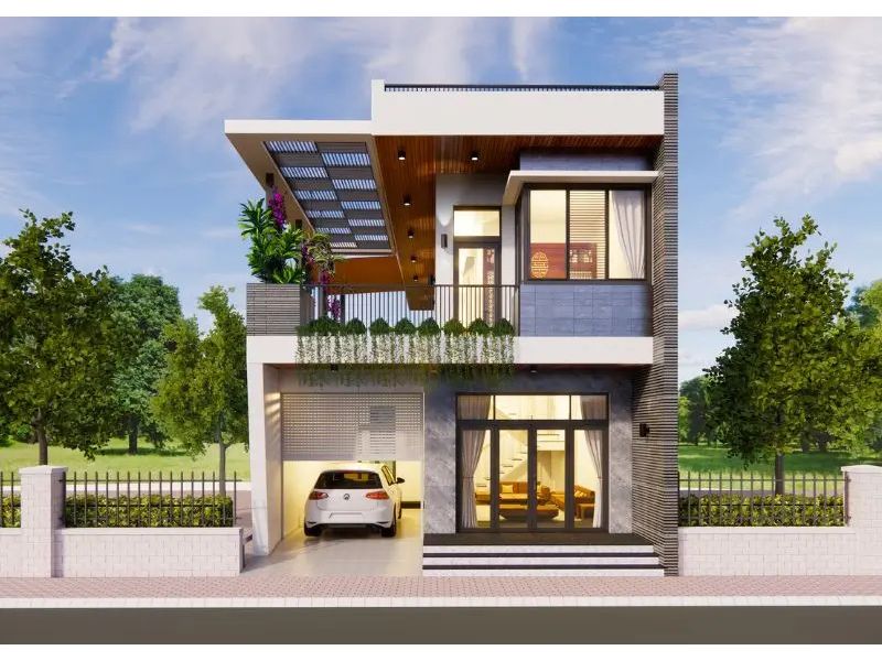 Mẫu nhà 2 tầng ngang 7m dài 17m toát lên sự trẻ trung, mới lạ