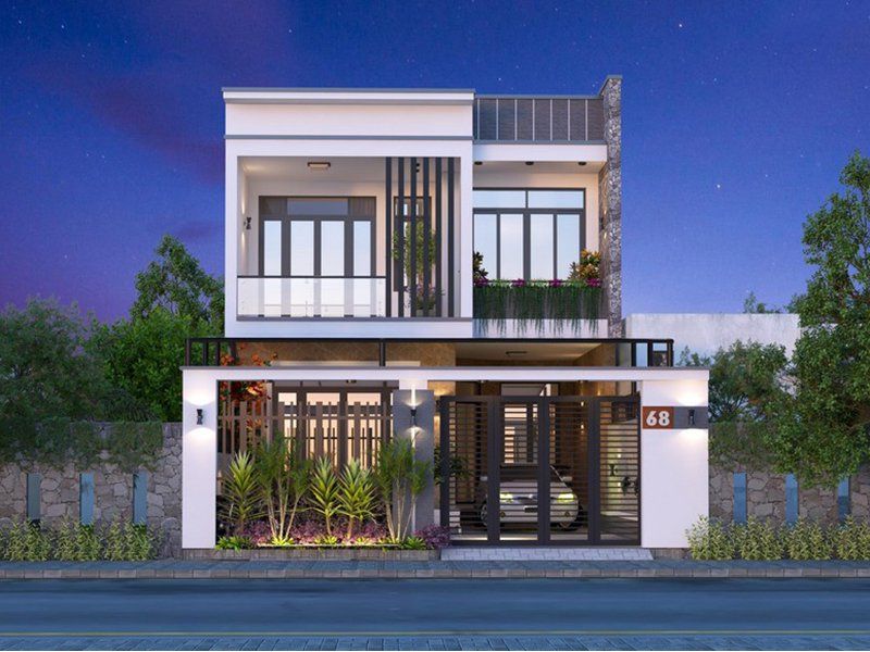 Hệ thống cửa kính trong mẫu nhà 2 tầng 7x17m hiện đại giúp tối ưu ánh sáng hiệu quả