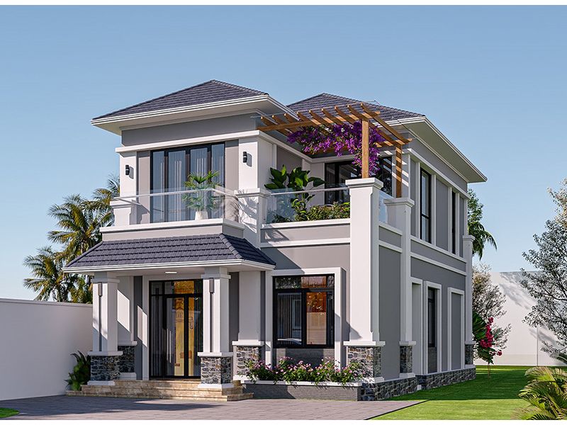 Mẫu nhà mái Nhật 2 tầng ngang 7m dai 17m đẹp