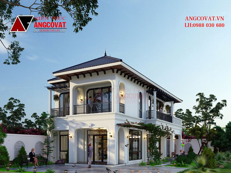 Mẫu nhà 2 tầng 7x17m phong cách indochine độc đáo