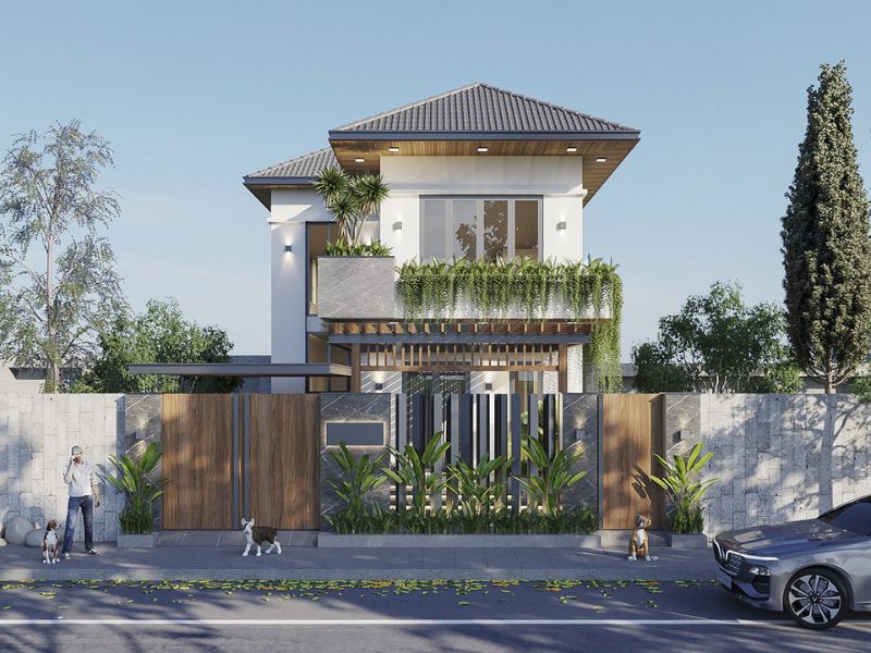 Hệ mái Nhật sử dụng trong mẫu nhà 2 tầng 7x17m tăng vẻ đẹp bề thế, sang trọng
