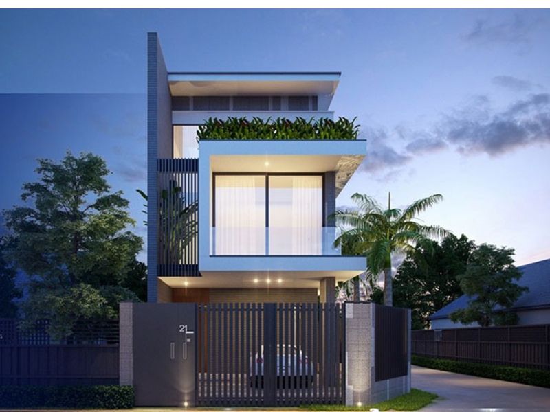 Thiết kế nhà 2 tầng mặt tiền 7m sâu 17m 2 mặt tiền