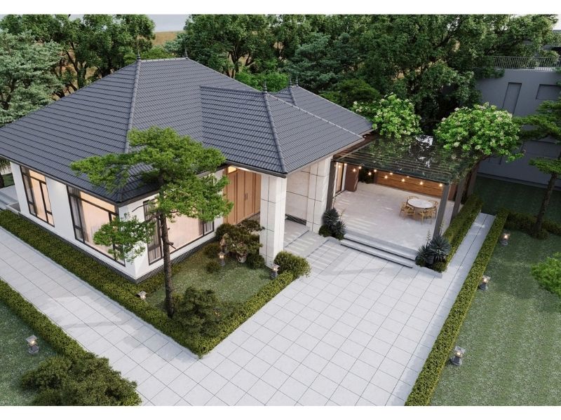 Tham khảo mẫu nhà vườn 1 tầng 800m2 mái Nhật đẹp, sang trọng