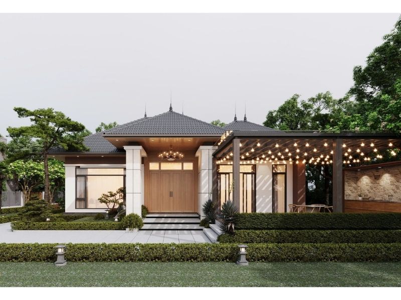 Thiết kế nhà vườn 800m2 mái Nhật theo phong cách hiện đại, ưu tiên sự đơn giản nhưng tinh tế, sang trọng