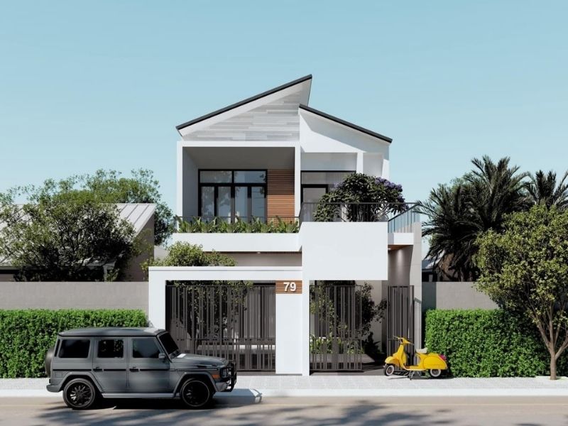 Thiết kế nhà mặt tiền 6m dài 18m mái lệch độc đáo