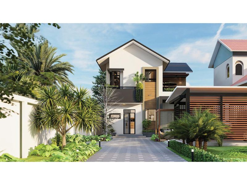 Thiết kế nhà rộng 6m dài 18m mái Thái có sân vườn xanh mát