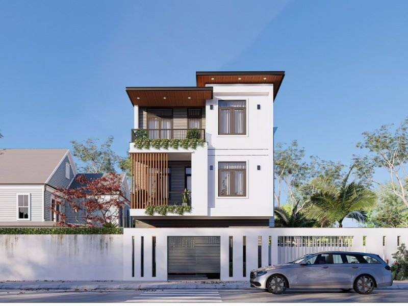 Nhà phố 3 tầng thiết kế lam chắn mặt tiền vừa tăng tính thẩm mỹ lại giúp ngăn chặn ánh nắng mặt trời 