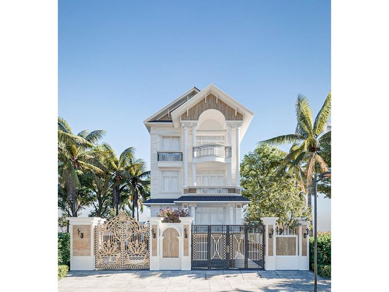 Mẫu nhà 3 tầng ngang 7 5m mái Thái tân cổ điển sang trọng 