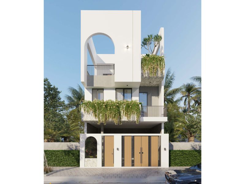 Nhà 3 tầng kiến trúc hình vòm nổi bật 